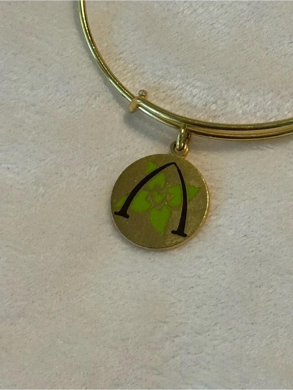 Alex and Ani Disney Parks Aulani Hawaii Green Enamel Charm Bangle — Gold Finish